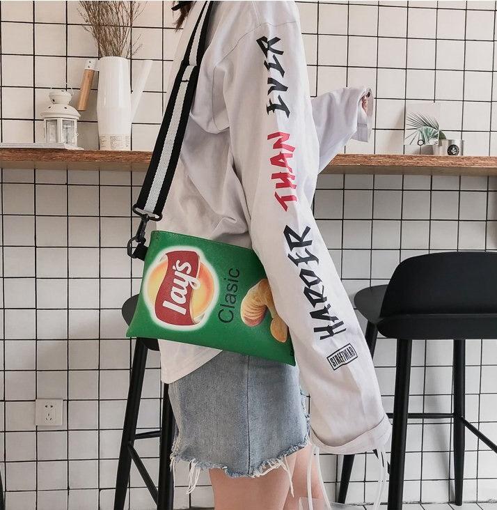 Y2K Retro Weirdcore Lays Chips Crossbody Bag - Unique 90s Fashion Statement Accessory