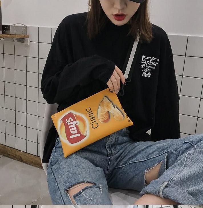 Y2K Retro Weirdcore Lays Chips Crossbody Bag - Unique 90s Fashion Statement Accessory