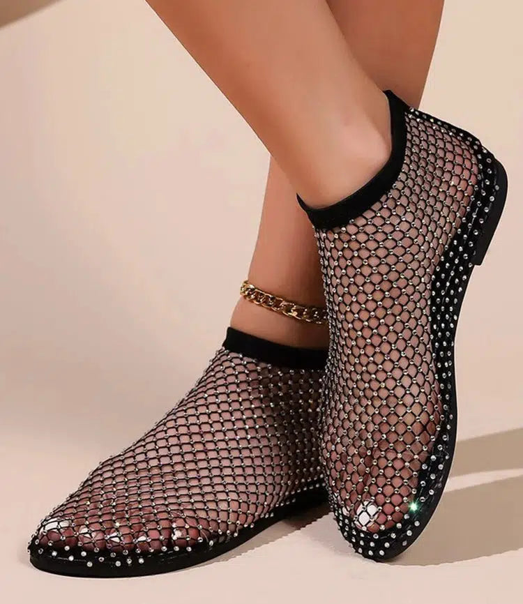 Y2K Rhinestone Fishnet Ballerina Flats - Retro Style Y2K Shoes for Trendy Outfits Y2K Rhinestone Fishnet Ballerina Flats - Retro Style Y2K Shoes for Trendy Outfits