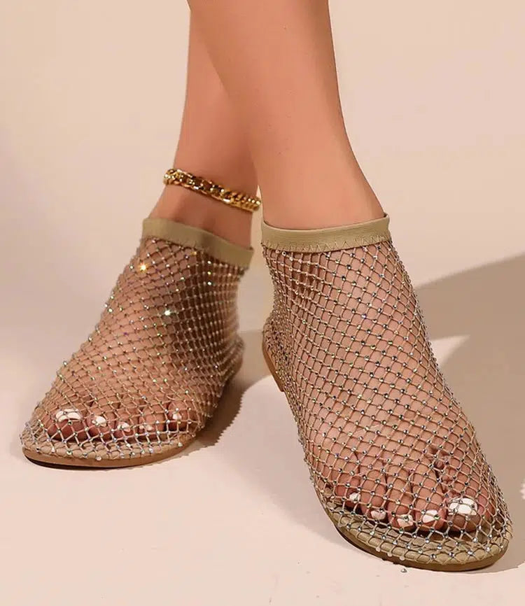 Y2K Rhinestone Fishnet Ballerina Flats - Retro Style Y2K Shoes for Trendy Outfits Y2K Rhinestone Fishnet Ballerina Flats - Retro Style Y2K Shoes for Trendy Outfits