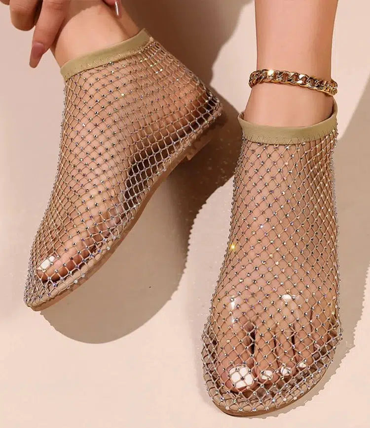 Y2K Rhinestone Fishnet Ballerina Flats - Retro Style Y2K Shoes for Trendy Outfits Y2K Rhinestone Fishnet Ballerina Flats - Retro Style Y2K Shoes for Trendy Outfits