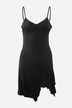 Y2K Ruffled Slit Bodycon Mini Dress - Retro Style Douyin Dress for Summer