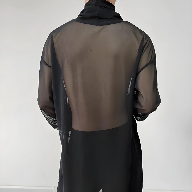 Y2K Sheer Mesh Turtle Neck Top - Retro 90s Grunge Style