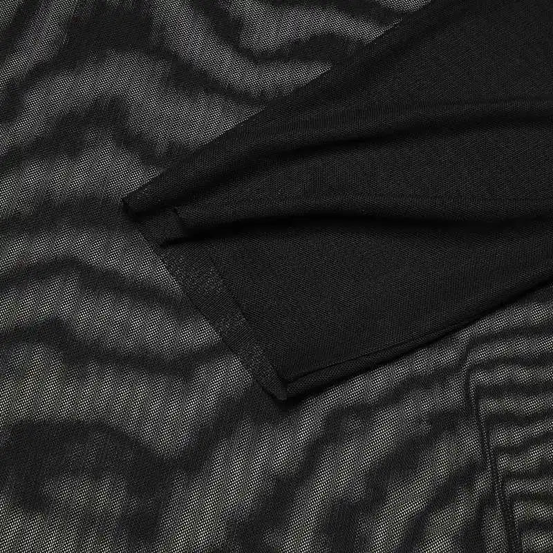 Y2K Sheer Mesh Turtle Neck Top - Retro 90s Grunge Style