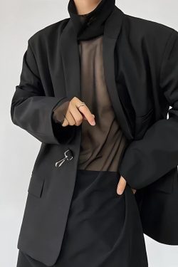 Y2K Sheer Mesh Turtle Neck Top - Retro 90s Grunge Style