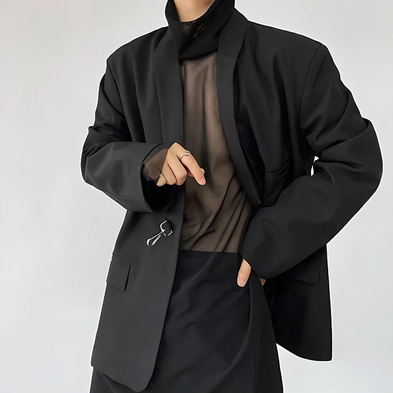 Y2K Sheer Mesh Turtle Neck Top - Retro 90s Grunge Style