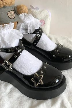 Y2K Star Buckled Platform Mary Jane Shoes - Retro Style Y2K Shoes