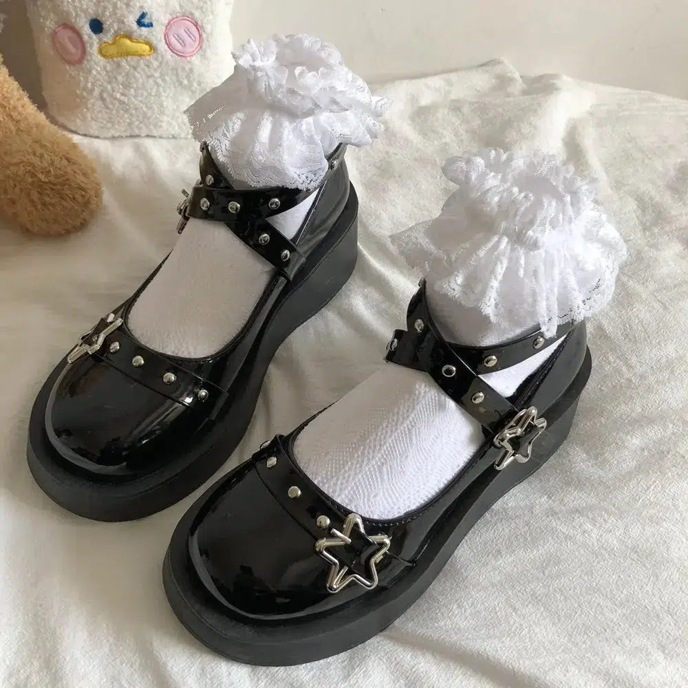Y2K Star Buckled Platform Mary Jane Shoes - Retro Style Y2K Shoes Y2K Star Buckled Platform Mary Jane Shoes - Retro Style Y2K Shoes