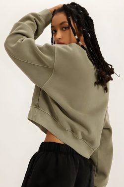 Y2K V-Neck Drop Shoulder Cropped Sweatshirt - Retro 90s Grunge Style