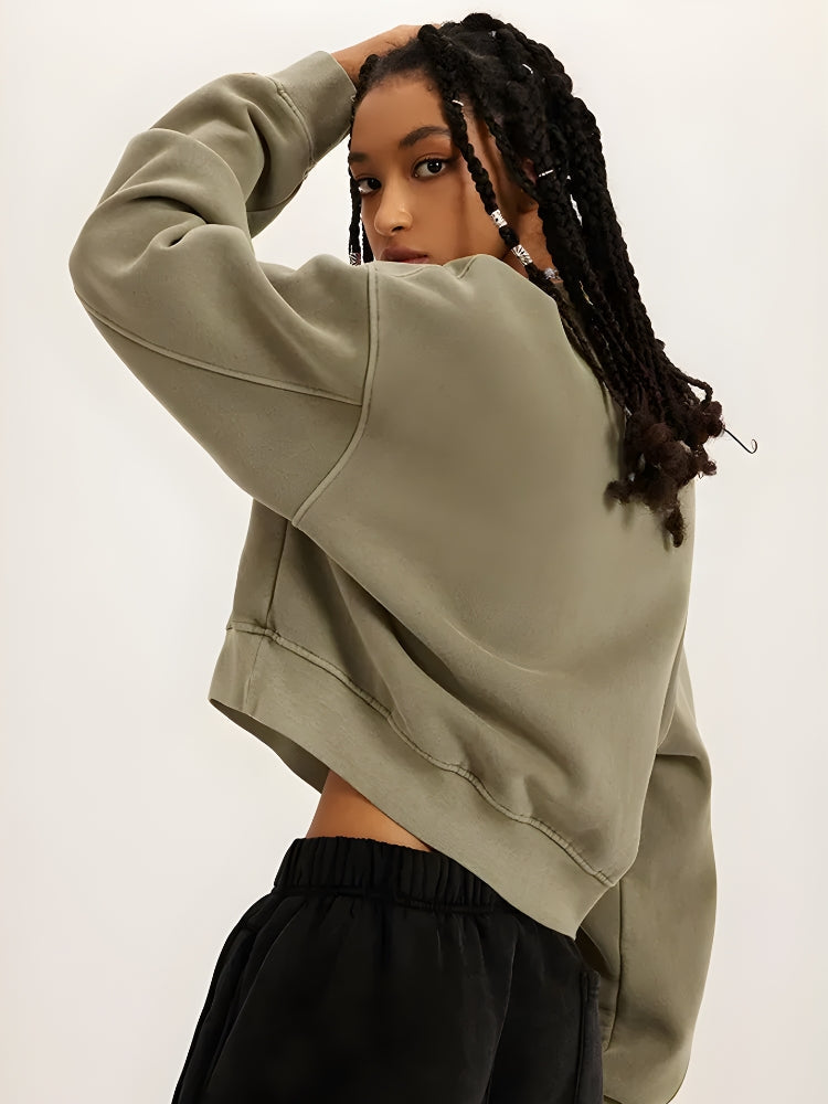 Y2K V-Neck Drop Shoulder Cropped Sweatshirt - Retro 90s Grunge Style Y2K V-Neck Drop Shoulder Cropped Sweatshirt - Retro 90s Grunge Style