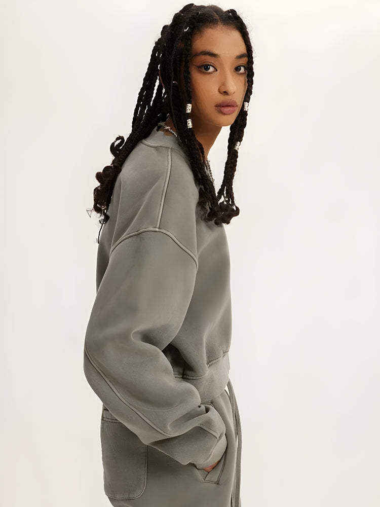 Y2K V-Neck Drop Shoulder Cropped Sweatshirt - Retro 90s Grunge Style Y2K V-Neck Drop Shoulder Cropped Sweatshirt - Retro 90s Grunge Style