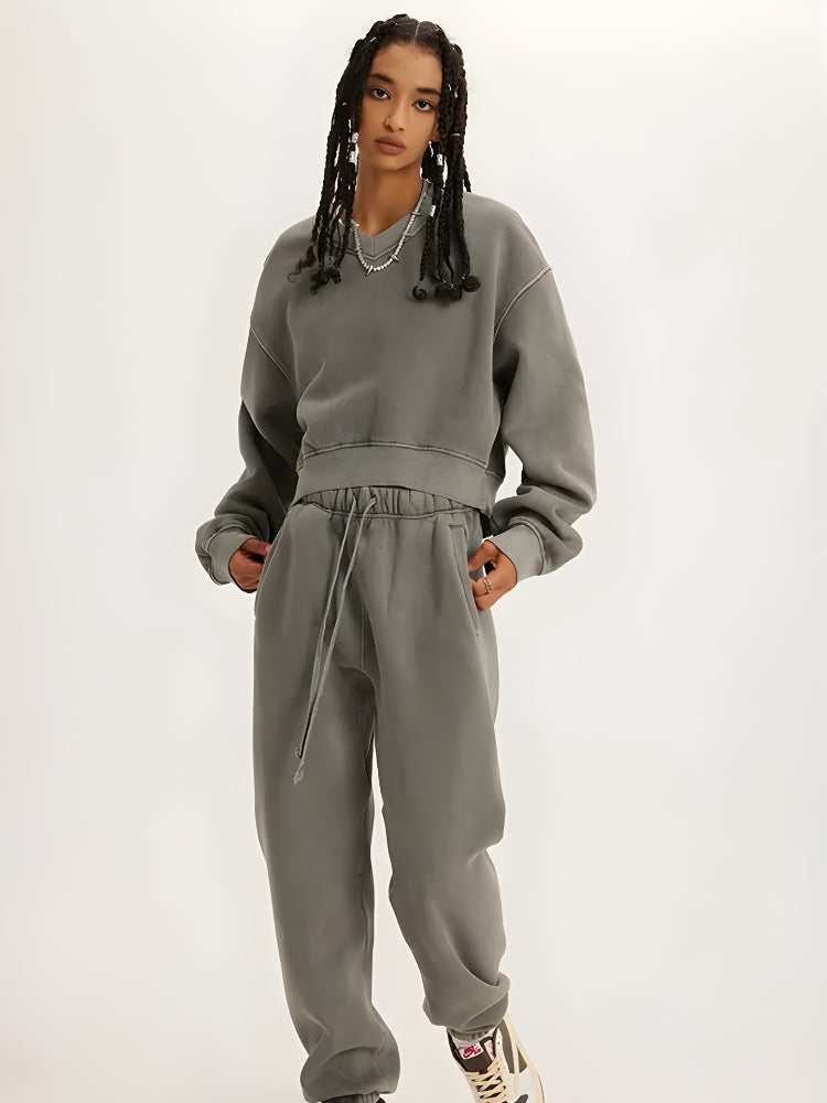 Y2K V-Neck Drop Shoulder Cropped Sweatshirt - Retro 90s Grunge Style Y2K V-Neck Drop Shoulder Cropped Sweatshirt - Retro 90s Grunge Style