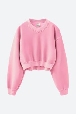 Y2K V-Neck Drop Shoulder Cropped Sweatshirt - Retro 90s Grunge Style