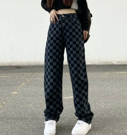 Alaina Checkerboard Denim Wide Leg Pants - Y2K Grunge 90S Fashion Retro Summer Outfit Alaina Checkerboard Denim Wide Leg Pants - Y2K Grunge 90S Fashion Retro Summer Outfit