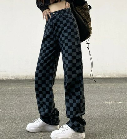 Alaina Checkerboard Denim Wide Leg Pants - Y2K Grunge 90S Fashion Retro Summer Outfit Alaina Checkerboard Denim Wide Leg Pants - Y2K Grunge 90S Fashion Retro Summer Outfit
