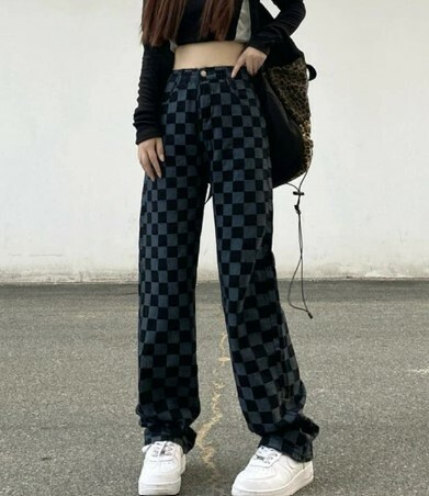 Alaina Checkerboard Denim Wide Leg Pants - Y2K Grunge 90S Fashion Retro Summer Outfit Alaina Checkerboard Denim Wide Leg Pants - Y2K Grunge 90S Fashion Retro Summer Outfit
