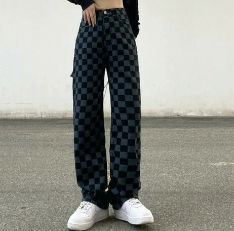 Alaina Checkerboard Denim Wide Leg Pants - Y2K Grunge 90S Fashion Retro Summer Outfit Alaina Checkerboard Denim Wide Leg Pants - Y2K Grunge 90S Fashion Retro Summer Outfit