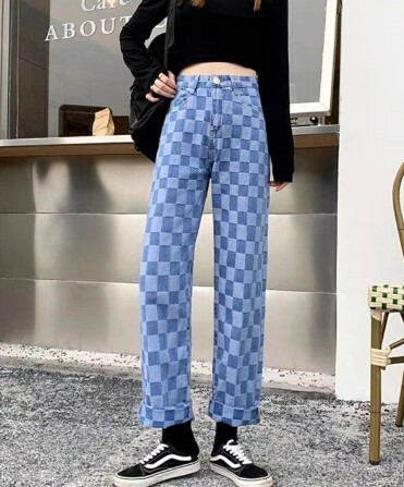 Alaina Checkerboard Denim Wide Leg Pants - Y2K Grunge 90S Fashion Retro Summer Outfit Alaina Checkerboard Denim Wide Leg Pants - Y2K Grunge 90S Fashion Retro Summer Outfit