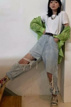 Aliyah Loose Ripped Jeans - Y2K Grunge, 90S Fashion, Retro Style, Summer Y2K Outfits