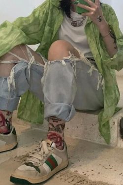 Aliyah Loose Ripped Jeans - Y2K Grunge, 90S Fashion, Retro Style, Summer Y2K Outfits