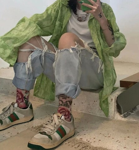 Aliyah Loose Ripped Jeans - Y2K Grunge, 90S Fashion, Retro Style, Summer Y2K Outfits