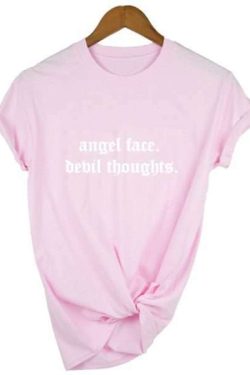 Angel Face Devil Thoughts Y2K Grunge Aesthetic T-Shirt - 90S Fashion, Retro, Summer Outfits