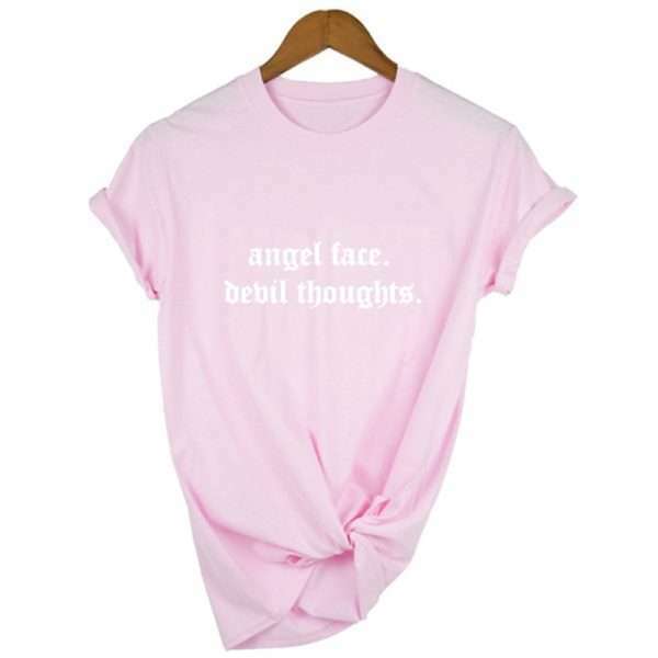 Angel Face Devil Thoughts Y2K Grunge Aesthetic T-Shirt - 90S Fashion, Retro, Summer Outfits