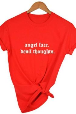 Angel Face Devil Thoughts Y2K Grunge Aesthetic T-Shirt - 90S Fashion, Retro, Summer Outfits