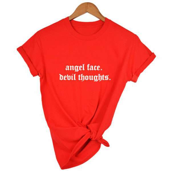 Angel Face Devil Thoughts Y2K Grunge Aesthetic T-Shirt - 90S Fashion, Retro, Summer Outfits