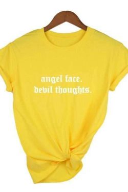 Angel Face Devil Thoughts Y2K Grunge Aesthetic T-Shirt - 90S Fashion, Retro, Summer Outfits