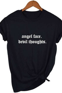 Angel Face Devil Thoughts Y2K Grunge Aesthetic T-Shirt - 90S Fashion, Retro, Summer Outfits