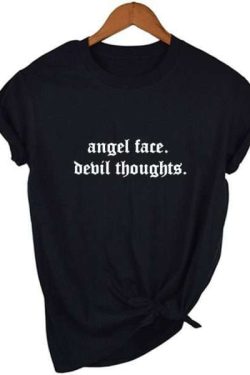 Angel Face Devil Thoughts Y2K Grunge Aesthetic T-Shirt - 90S Fashion, Retro, Summer Outfits