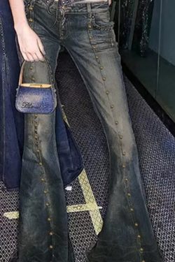 Aria Denim Flared Jeans - Y2K Summer & 90S Retro Style, Grunge, Hip Hop, Pastel Goth Outfits