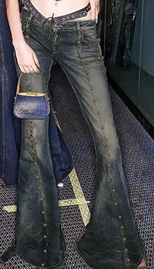 Aria Denim Flared Jeans - Y2K Summer & 90S Retro Style, Grunge, Hip Hop, Pastel Goth Outfits