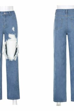 Aubrey Ripped Jeans - Y2K Summer Grunge, 90S Retro Style, Hip Hop Fashion, Y2K Club Outfits