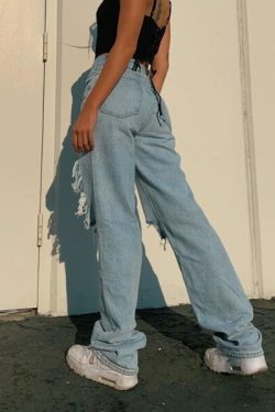 Aubrey Ripped Jeans - Y2K Summer Grunge, 90S Retro Style, Hip Hop Fashion, Y2K Club Outfits