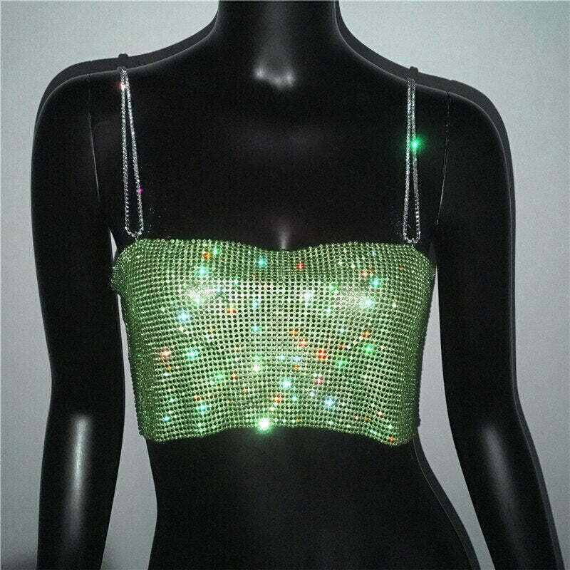 Ava Rhinestone Top - Y2K Summer, 90S Grunge, Retro Party, Y2K Club, Popstar, Gothic Y2