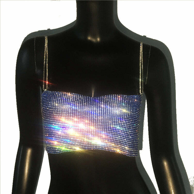 Ava Rhinestone Top - Y2K Summer, 90S Grunge, Retro Party, Y2K Club, Popstar, Gothic Y2