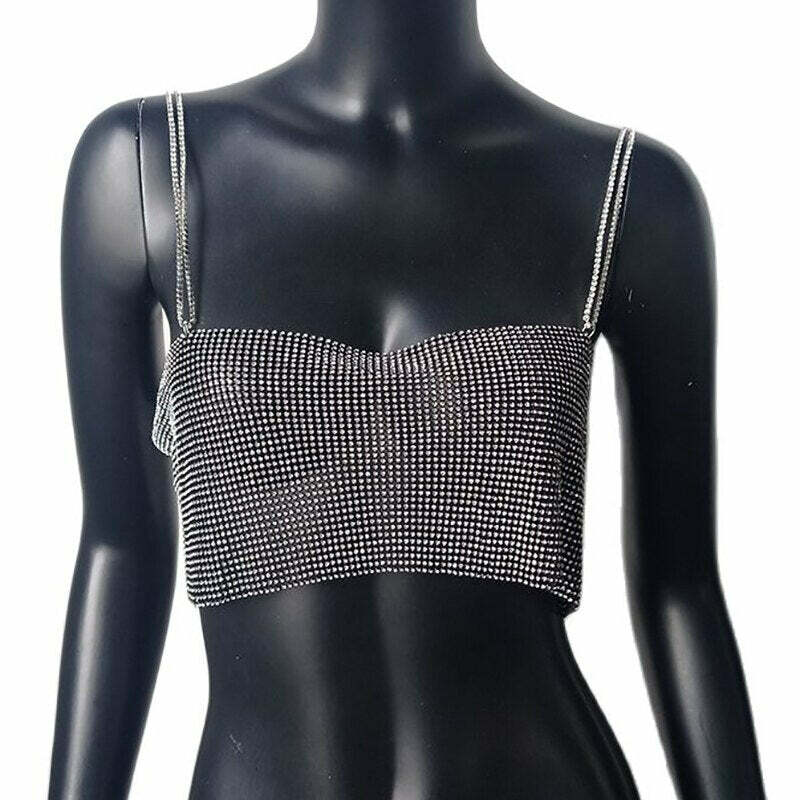 Ava Rhinestone Top - Y2K Summer, 90S Grunge, Retro Party, Y2K Club, Popstar, Gothic Y2