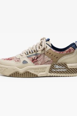 Beige And Red Sneakers - Y2K Summer, 90S Grunge, Retro Hip Hop, Y2K Party, Pastel Goth Style