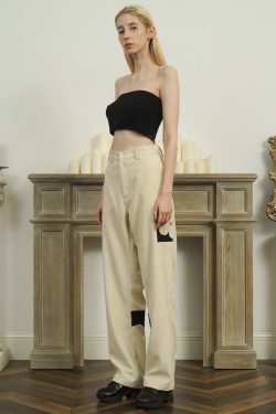 Beige Corduroy Pants - Y2K Summer & 90S Grunge Outfit, Retro Style, Y2K Club & Party Fashion
