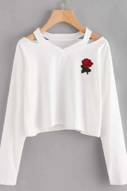 Black Rose Cropped Top - Y2K Summer Grunge, 90S Retro, Gothic Y2K, Party & Club Outfits