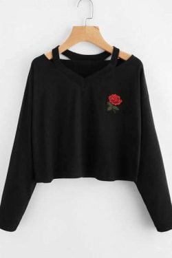 Black Rose Cropped Top - Y2K Summer Grunge, 90S Retro, Gothic Y2K, Party & Club Outfits