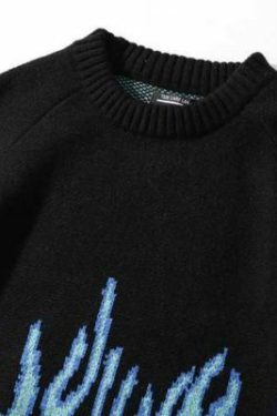 Blue Flame Sweater - Y2K Summer Grunge, 90S Retro Style, Y2K Club & Party Outfits