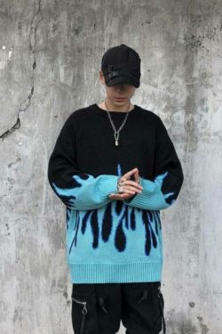 Blue Flame Sweater - Y2K Summer Grunge, 90S Retro Style, Y2K Club & Party Outfits