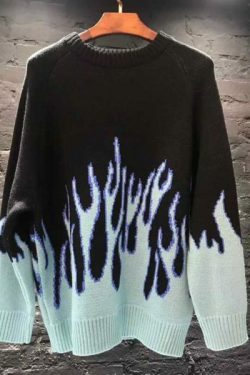 Blue Flame Sweater - Y2K Summer Grunge, 90S Retro Style, Y2K Club & Party Outfits
