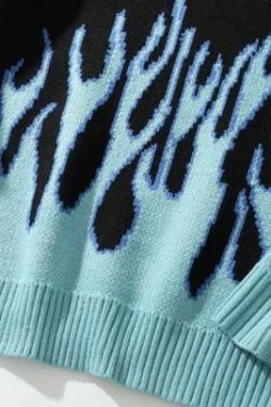Blue Flame Sweater - Y2K Summer Grunge, 90S Retro Style, Y2K Club & Party Outfits