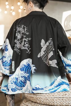 Blue Waves Kimono Cardigan - Y2K Summer Grunge, 90S Retro, Pastel Goth, Y2K Party Outfit