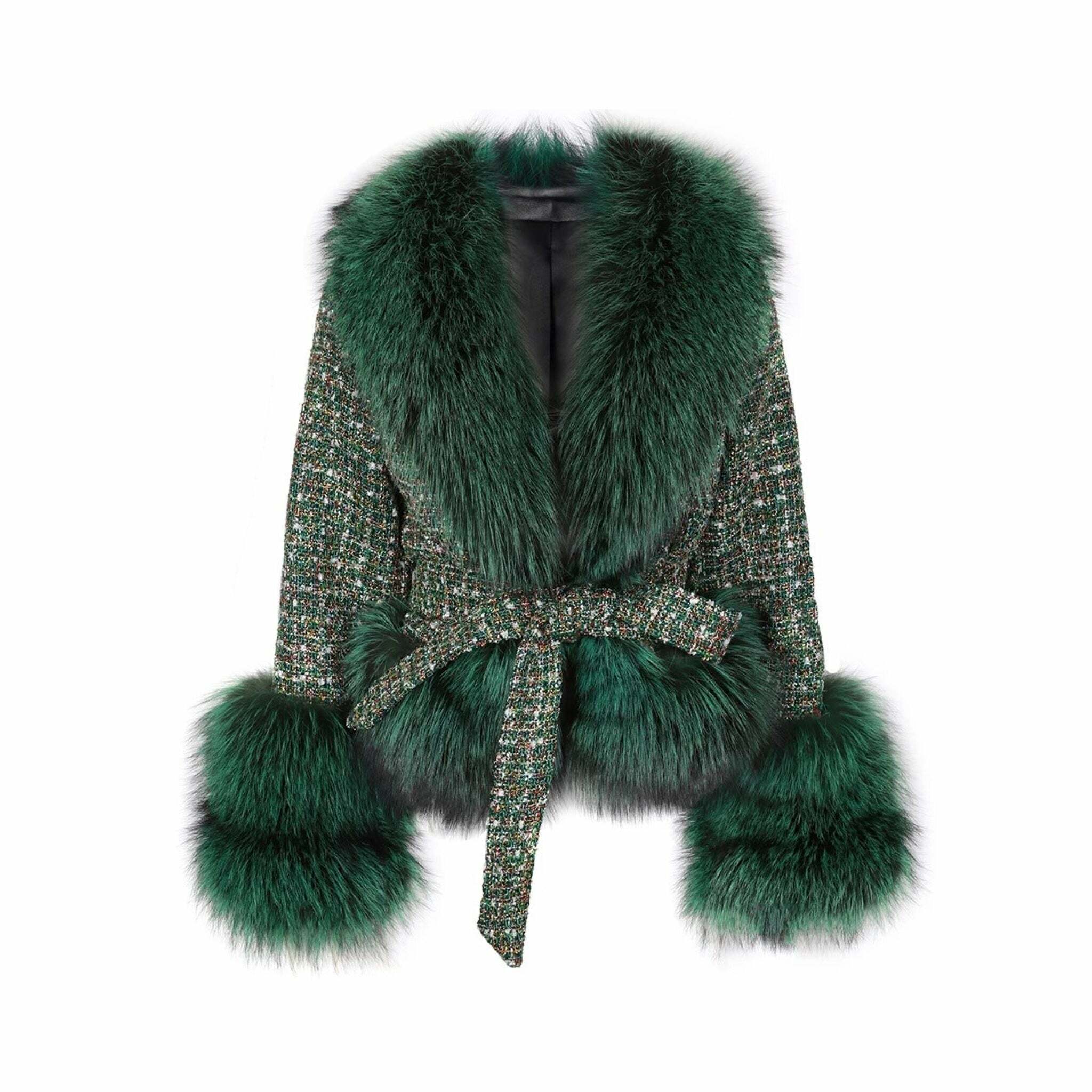 Brinley Tweed Fur Coat - Y2K Grunge & 90S Retro Style, Perfect For Y2K Party & Brinley Tweed Fur Coat - Y2K Grunge & 90S Retro Style, Perfect For Y2K Party &