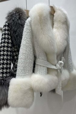 Brinley Tweed Fur Coat - Y2K Grunge & 90S Retro Style, Perfect For Y2K Party &